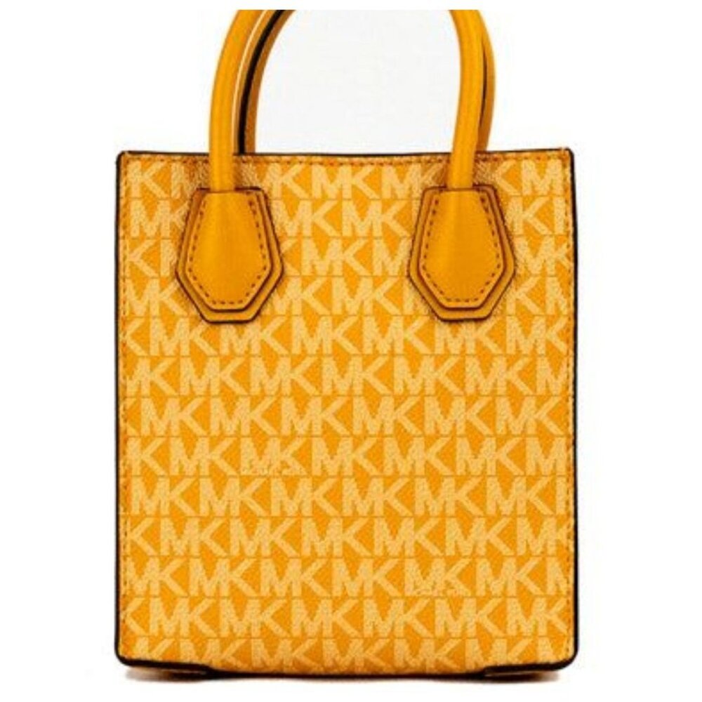 NEW Michael Kors Mercer North South Shopper Crossbody Bag Yellow Signature PVC - Picture 3 of 11